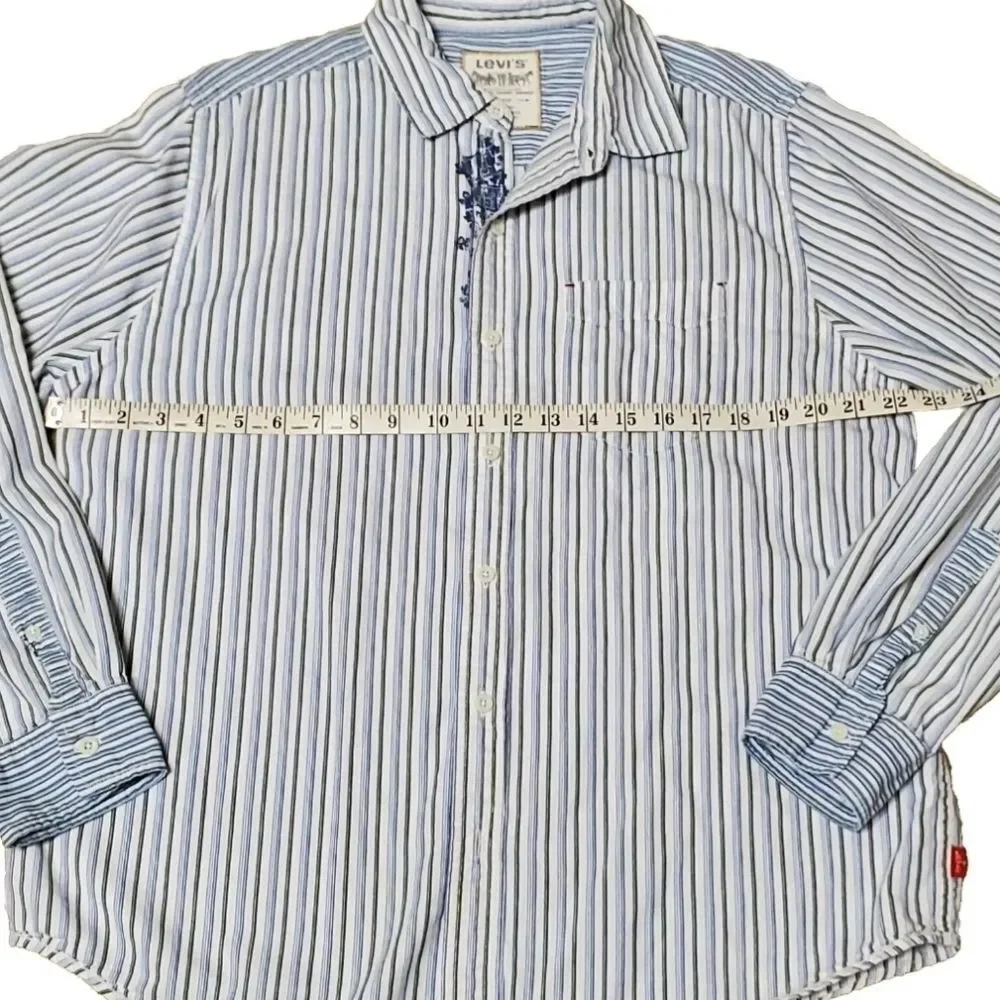 Levi's Mens Sz Large The Two Horse Shirt Blue & White Long Sleeve 100% Cotton
